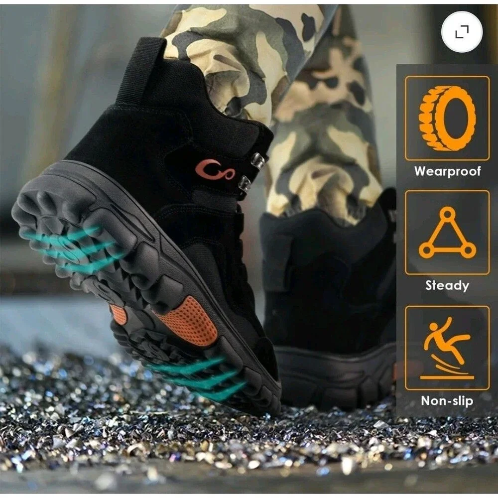 Ecetana Steel Toe Work Boots for Men Safety Industrial Construction Shoes